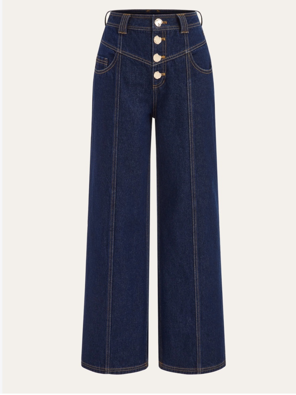 NWT Commense Wide Leg Mid Rise Button Fly Jeans Gold Buttons Medium